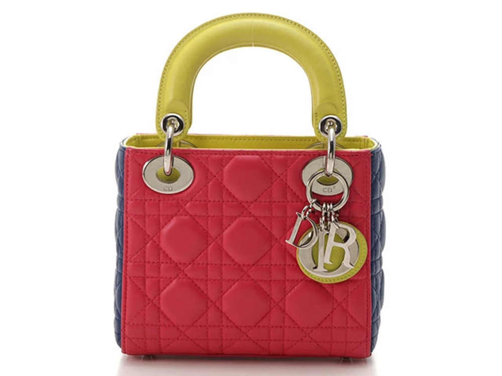 Christian Dior Lady Cannage Handbag Pink Blue Yellow